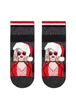 Dziewczyna Mikołaja krótkie bawełniane skarpety świąteczne, Kolor czarny-wzór, Rozmiar 36-39, Conte ze sklepu Intymna w kategorii Skarpetki damskie - zdjęcie 147968906