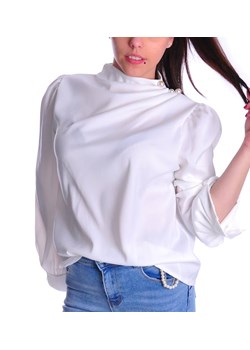 Biała bluzka damska z perełkami /H UB319 T577/ ze sklepu Pantofelek24.pl w kategorii Bluzki damskie - zdjęcie 147998045