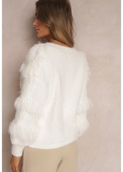 Biały Kardigan z Wiskozy i Piórami Rosein ze sklepu Renee odzież w kategorii Swetry damskie - zdjęcie 148012288