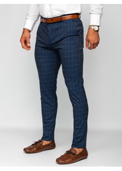 Granatowe spodnie materiałowe chinosy w kratę męskie Denley 0035 ze sklepu Denley w kategorii Spodnie męskie - zdjęcie 148030317