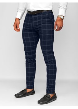 Granatowe spodnie materiałowe chinosy w kratę męskie Denley 0036 ze sklepu Denley w kategorii Spodnie męskie - zdjęcie 148030325