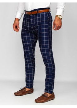 Granatowe spodnie materiałowe chinosy w kratę męskie Denley 0038 ze sklepu Denley w kategorii Spodnie męskie - zdjęcie 148030326