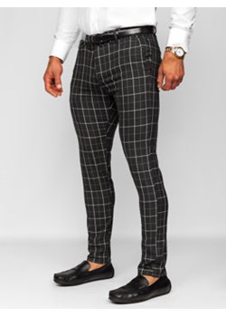 Czarne spodnie materiałowe chinosy w kratę męskie Denley 0032 ze sklepu Denley w kategorii Spodnie męskie - zdjęcie 148030327