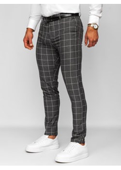 Grafitowe spodnie materiałowe chinosy w kratę męskie Denley 0044 ze sklepu Denley w kategorii Spodnie męskie - zdjęcie 148030336