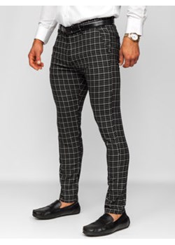 Czarne spodnie materiałowe chinosy w kratę męskie Denley 0035 ze sklepu Denley w kategorii Spodnie męskie - zdjęcie 148030345