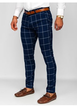 Granatowe spodnie materiałowe chinosy w kratę męskie Denley 0037 ze sklepu Denley w kategorii Spodnie męskie - zdjęcie 148030346
