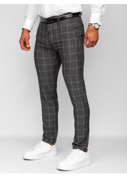 Antracytowe spodnie materiałowe chinosy w kratę męskie Denley 0040 ze sklepu Denley w kategorii Spodnie męskie - zdjęcie 148030348