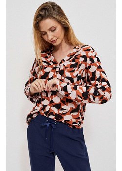 Bluzka koszulowa w kwiatowy print 3905, Kolor brązowy, Rozmiar S, Moodo ze sklepu Primodo w kategorii Bluzki damskie - zdjęcie 148037459