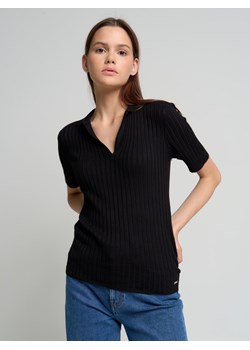 Sweter damski o prążkowanej strukturze czarny Estella 906 ze sklepu Big Star w kategorii Swetry damskie - zdjęcie 148040795