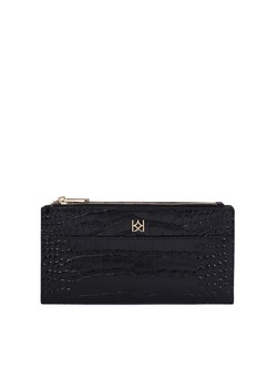 Czarny portfel z tłoczonym wzorem na skórze ze sklepu Kazar w kategorii Portfele damskie - zdjęcie 148077459