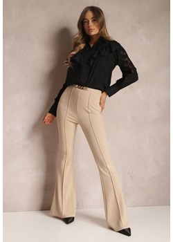 Beżowe Spodnie z Rozszerzanymi Nogawkami i Łańcuchem Banni ze sklepu Renee odzież w kategorii Spodnie damskie - zdjęcie 148103425