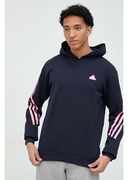 adidas bluza męska kolor granatowy z kapturem z nadrukiem ze sklepu ANSWEAR.com w kategorii Bluzy męskie - zdjęcie 148136506