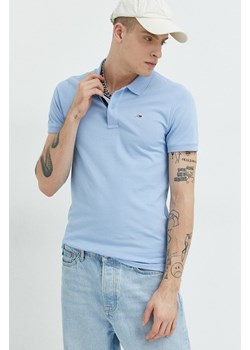 Tommy Jeans polo bawełniane kolor niebieski gładki ze sklepu ANSWEAR.com w kategorii T-shirty męskie - zdjęcie 148136718