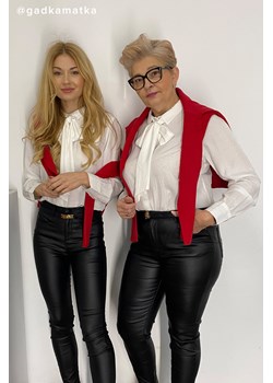 Elegancka, biała bluzka z efektownym wiązaniem ze sklepu Greenpoint.pl w kategorii Koszule damskie - zdjęcie 148150121