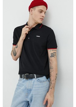 HUGO polo męski kolor czarny gładki ze sklepu ANSWEAR.com w kategorii T-shirty męskie - zdjęcie 148197268