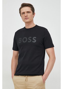 BOSS t-shirt bawełniany kolor czarny z aplikacją ze sklepu ANSWEAR.com w kategorii T-shirty męskie - zdjęcie 148197417