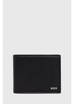 BOSS portfel skórzany męski kolor czarny 50485623 ze sklepu ANSWEAR.com w kategorii Portfele męskie - zdjęcie 148244076