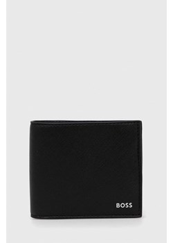 BOSS portfel skórzany męski kolor czarny 50485599 ze sklepu ANSWEAR.com w kategorii Portfele męskie - zdjęcie 148244085