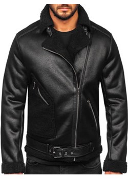 Czarna ramoneska kurtka skórzana męska z kożuchem Denley 11Z8006 ze sklepu Denley w kategorii Kurtki męskie - zdjęcie 148285215