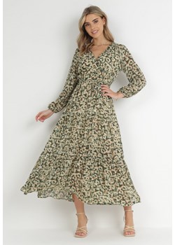 Zielona Sukienka z Kopertowym Dekoltem w Cętki Conneie ze sklepu Born2be Odzież w kategorii Sukienki - zdjęcie 148347956
