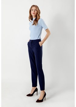 Granatowe spodnie w kant z wiskozą ze sklepu Molton w kategorii Spodnie damskie - zdjęcie 148360289