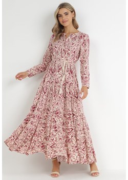 Ciemnoróżowa Sukienka Rozkloszowana z Falbankami Motren ze sklepu Born2be Odzież w kategorii Sukienki - zdjęcie 148385418