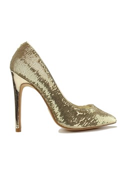 Złote szpilki damskie buty z cekinami ze sklepu Kokietki w kategorii Czółenka - zdjęcie 148394855