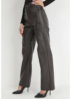 Ciemnobrązowe Spodnie Szerokie z Imitacji Skóry Ononi ze sklepu Born2be Odzież w kategorii Spodnie damskie - zdjęcie 148403267