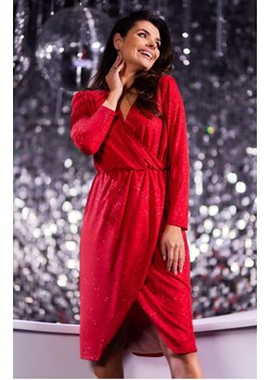 Sukienka kopertowa połyskująca w kolorze czerwonym A548, Kolor czerwony, Rozmiar L, Awama ze sklepu Primodo w kategorii Sukienki - zdjęcie 148424455