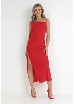 Czerwona Sukienka na Cienkich Ramiączkach z Odkrytymi Plecami Napi ze sklepu Born2be Odzież w kategorii Sukienki - zdjęcie 148431819