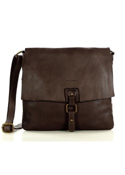 Torebka skórzana listonoszka stylowy minimalizm ala messenger leather bag - MARCO MAZZINI brąz caffe ze sklepu Verostilo w kategorii Listonoszki - zdjęcie 148435848