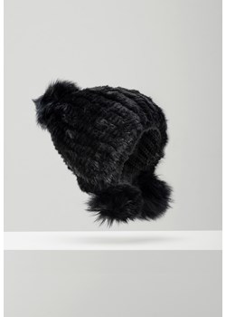 Czarna futrzana czapka z pomponami ze sklepu Molton w kategorii Czapki zimowe damskie - zdjęcie 148451119