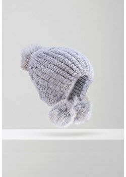 Szaraa futrzana czapka z pomponami ze sklepu Molton w kategorii Czapki zimowe damskie - zdjęcie 148463349