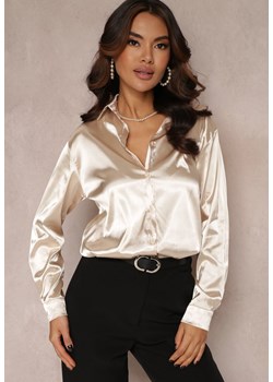 Beżowa Koszula Satynowa na Guziki Hestra ze sklepu Renee odzież w kategorii Koszule damskie - zdjęcie 148472547