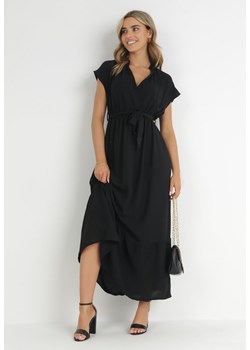 Czarna Sukienka Maxi Wiązana W Pasie z Gumką w Talii Vynyndu ze sklepu Born2be Odzież w kategorii Sukienki - zdjęcie 148472787