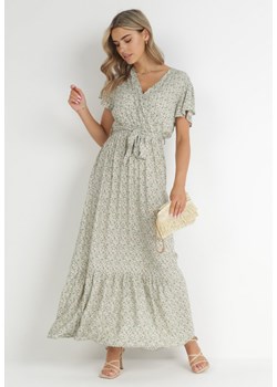 Jasnozielona Wiskozowa Sukienka Maxi ze Sznurkiem i Gumką w Pasie Maniso ze sklepu Born2be Odzież w kategorii Sukienki - zdjęcie 148472886