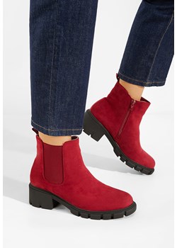 Czerwone botki płaskie Alyona ze sklepu Zapatos w kategorii Botki - zdjęcie 148526536