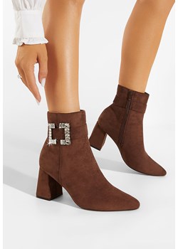 Brązowe botki na obcasie Lievine ze sklepu Zapatos w kategorii Botki - zdjęcie 148526728