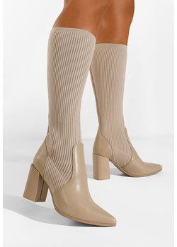 Khaki kozaki z elastyczną cholewką Vinuele ze sklepu Zapatos w kategorii Kozaki damskie - zdjęcie 148526776
