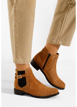 Camelowe botki damskie skórzane Antequera V2 ze sklepu Zapatos w kategorii Botki - zdjęcie 148526818
