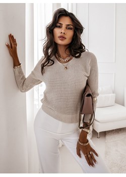 Beżowy sweterek z ozdobnymi guziczkami Charise - beżowy ze sklepu pakuten.pl w kategorii Swetry damskie - zdjęcie 148567325