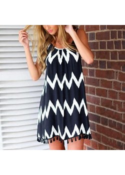 Czarno-Biała Sukienka Mini ze sklepu ParinePL w kategorii Odzież plażowa - zdjęcie 148589098