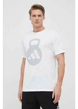 adidas Performance t-shirt treningowy kolor biały z nadrukiem ze sklepu ANSWEAR.com w kategorii T-shirty męskie - zdjęcie 148599125