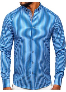 Niebieska koszula męska w paski z długim rękawem Bolf 22730 ze sklepu Denley w kategorii Koszule męskie - zdjęcie 148635225