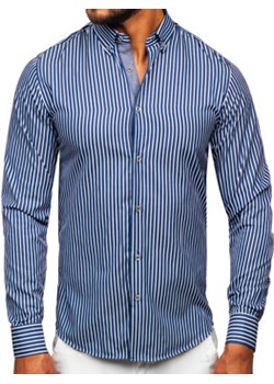 Granatowa koszula męska w paski z długim rękawem Bolf 22730 ze sklepu Denley w kategorii Koszule męskie - zdjęcie 148635226