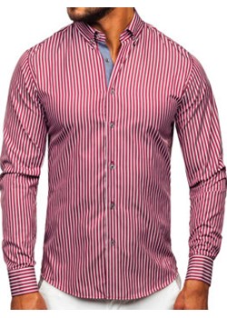 Bordowa koszula męska w paski z długim rękawem Bolf 22730 ze sklepu Denley w kategorii Koszule męskie - zdjęcie 148635228