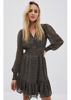 Sukienka z printem i falbaną w odcieniach czerni 3939, Kolor czarny-wzór, Rozmiar XS, Moodo ze sklepu Primodo w kategorii Sukienki - zdjęcie 148677576