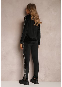 Czarny 2-częściowy Komplet Dresowy z Weluru Zdobiony Lampasami Essuh ze sklepu Renee odzież w kategorii Dresy damskie - zdjęcie 149000546