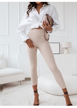 Beżowe prążkowane legginsy Amerii - beżowy ze sklepu pakuten.pl w kategorii Spodnie damskie - zdjęcie 149033246