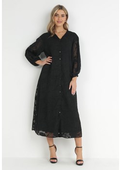 Czarna Koszulowa Sukienka z Koronkowymi Rękawami Pacheco ze sklepu Born2be Odzież w kategorii Sukienki - zdjęcie 149070506